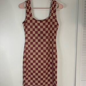 Fashion Nova Red and Cream Checkered Mini Dress
